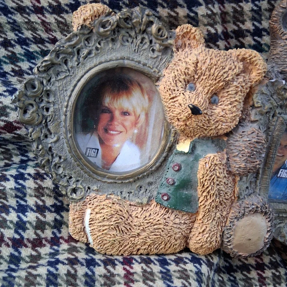 Vtg 90s Teddy Bear Multi Photo Frame Resin Rustic Cottagecore Butter Mom